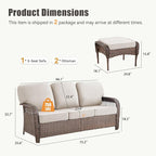 Patio Furniture Set, All Weather 3 Pieces Wicker Outdoor Small Sectional Set, 5" Thick Rattan Conversation Set with 3-seat Sofa and Ottoman for Lawn, Garden, Beige/Brown Wicker
