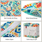 Magpie Fabrics Patio Lumbar Pillow Covers ONLY 20"x12", Set of 2, Outdoor Indoor Cushion Cases Decorative Throw Rectangular Pillowcase Shell for Couch Garden - Paisley Multi