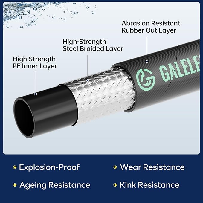 3/8" Pressure Washer Hose 25FT 4800PSI, with M22 14 mm to 3/8 Inch Quick Connect, Kink Resistant Industry Grade Steel Wire Braided Synthetic Rubber Jacket with 2 M22 14mm Adapter Set