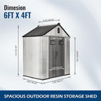 Domi 6×4ft Outdoor Resin Storage Shed - 144+ Cubic Ft Weatherproof Double-Wall Yard Shed with Skylight, Lockable Door and Carpet, Heavy-Duty Steel Frame Storage Building for Lawn Mower, Bike, Tools