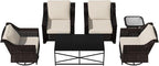Vista Vibe 6 Pieces Outdoor Rattan Patio Conversation Furniture Set - 360 Degree Swivel Glider Rocker Chairs | Coffee Table | 2 Wicker Chairs, Washable Cushions, Terrace, Sunroom (Brown/Beige)