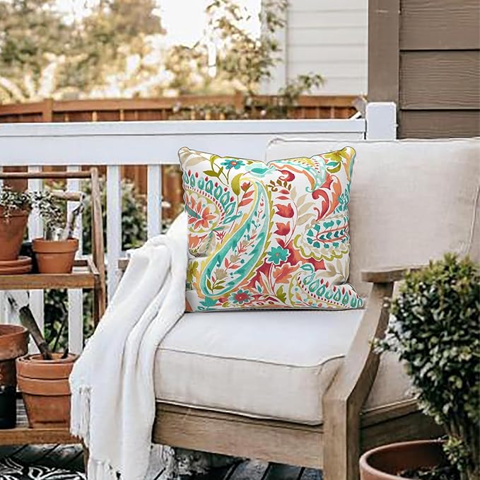 LVTXIII Set of 2 Patio Throw Pillows Waterproof 20"x20" Fade Resistant Outdoor Throw Pillows with Inserts, Fluffy Decorative Garden Toss Pillow Cushions for Home Patio Coach Sofa Use, Pretty Paisley