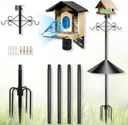 89 inch Double Hooks Heavy Duty Bird Feeder Pole with Squirrel Baffle for Outdoors,5-Prong Base Adjustable Bird House Pole for Smart Camera Birdfeeder,Bluebird House