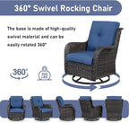 Wicker Outdoor Conversation Set-6 Pieces Outdoor Wicker High Back Couch with Swivel Rocker Chairs Patio Furniture for Deck Poolside Backyard-Brown/Blue
