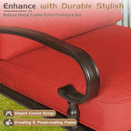 7-Piece Outdoor Metal Furniture Sets Patio Conversation Set, Wrought Iron Loveseat, 2 Dining Chairs, 2 Spring Chairs and Coffee Table, Red