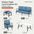 Patio Furniture Set 6 pcs, Outdoor Patio Furniture, 3-Seat Sofa, 2 Rocking Chairs, 2 Ottomans, Coffee Table and 5.75" Extra Thick Cushion, Conversation Set for Backyard Deck, Navy Blue