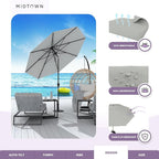 Midtown Umbrellas 10-Year-No-Fade - 8 Ft - UV Proof Matter (Grey) Polyester Fabric - Umbrella Outdoor Patio, Auto-Tilt Aluminum Frame Patio Umbrella for Garden, Pool & Deck - Black Pole