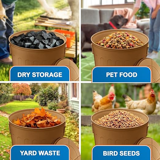 Plexon Large Metal Trash Can with Lid 20 Gallon, Decorative Outdoor Trash Can Heavy Duty Galvanized Metal Bucket with Lid for Garage Workshop Ash Storage Farmhouse, Copper 6 Pack