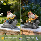 Solar Gnome on Turtle Statue Light, Weatherproof Resin Garden Decor Auto On/Off - Whimsical Night Glow for Fairy Garden & Yard