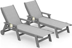 SERWALL Textilene Patio Chaise Lounge Chair Set of 2, 5 Positions Outdoor Lounge Chair with Rolling Wheels for Pool, Deck, Grey