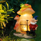 VINIUSIKI Garden Statues Mushroom House Gnome with Solar Light, LED Outdoor Fairy House Statue for Lawn,Balcony-Yard Art Patio Decor, Outdoor Easter Decorations Gifts for Mom Women