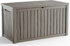 150 Gallon Outdoor Deck Box,Storage Lockable Waterproof Patio Furniture,Garden Tools,Cushions,Pool Accessories Outside Storage Resin Box(Grey)