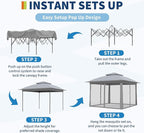 11x11 Pop Up Instant Gazebo Tent for Backyard, With Portable Carrying Bag, Outdoor Canopy Gazebos Waterproof With Mosquito Netting