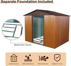 8 x 6 FT Outdoor Storage Shed, Metal Garden Shed with Floor Frame, Tool Shed Outdoor Storage with Lockable Sliding Doors & Air Vents, Storage House Waterproof for Backyard, Lawn, Coffee