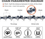 12 Inch Chainsaw Chain 45 Drive Links, 3/8" LP Pitch, 0.043" Gauge, Fit for Craftsman, Black+Decker, Ryobi, Husqvarna Chainsaws and More - DWO1DT612,R45 (90YNP-6)