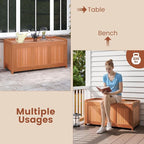 HAPPYGRILL Outdoor Wood Deck Box with Flip Top, Patio Storage Bench for Garden, Poolside, Backyard, 58 Gallon