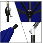 California Umbrella 9' Rd Pacific Trail Series Aluminum Patio Umbrella, Crank Lift, Push Button Tilt, Black Finish, Sunbrella True Blue Fabric