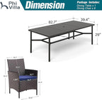 PHI VILLA 9 Pieces Outdoor Dining Set for 8, Large Rectangle Metal Dining Table with Umbrella Hole & Cushioned Wicker Chairs, Outdoor Furniture Set for Patio, Deck, Yard, Porch