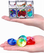 Diving gem Pool Toys Sand Toys,14Colorful Diamond Treasure Chest Summer Swimming gems Pirate Diving Toy Set Underwater Swimming toyChildren's Game Gifts for Boys and Girls(Silver White)