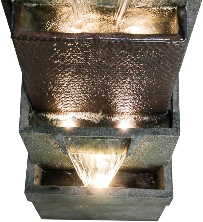 39.3" Outdoor Garden Water Fountain - Outdoor/Indoor Waterfall Floor-Standing Fountains with LED Lights for Yard, Floor Patio, Backyard and Home Art Deco
