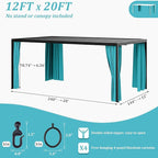 Gazebo Universal Replacement Privacy Curtain,12'×20' Gazebo Outdoor Waterproof Curtains, 4-Panels Sidewall Curtains with Double Zipper for Patio Canopy, Garden and Backyard (Curtain Only)