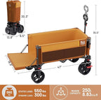 TIMBER RIDGE 47"L Collapsible Folding Wagon with Tailgate, 550lbs Heavy Duty Beach Wagon with All-Terrain Big Wheels, 250L Foldable Utility Wagon Cart for Sand Camping Sports Shopping, Orange