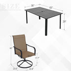 7-Piece Outdoor Dining Set, 6 Swivel Chairs & 63'' Rectangular Dining Table with All Weather Frame Furniture Set -Brown Style2