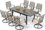 PHI VILLA 9 Pieces Outdoor Dining Set, Expandable Metal Table (64"-82") and 8 Swivel Dining Chairs – Perfect for Patio, Garden, Deck, Porch, and Yard, 9PCS Outdoor Dining Set Style 3