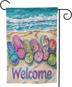 Flip Flops Beach Garden Flag Vertical Double Sided Outdoor Yard Flags 12.5x18 Inch Burlap Banners Vertical Double Sided for Outdoor Decor Lawn