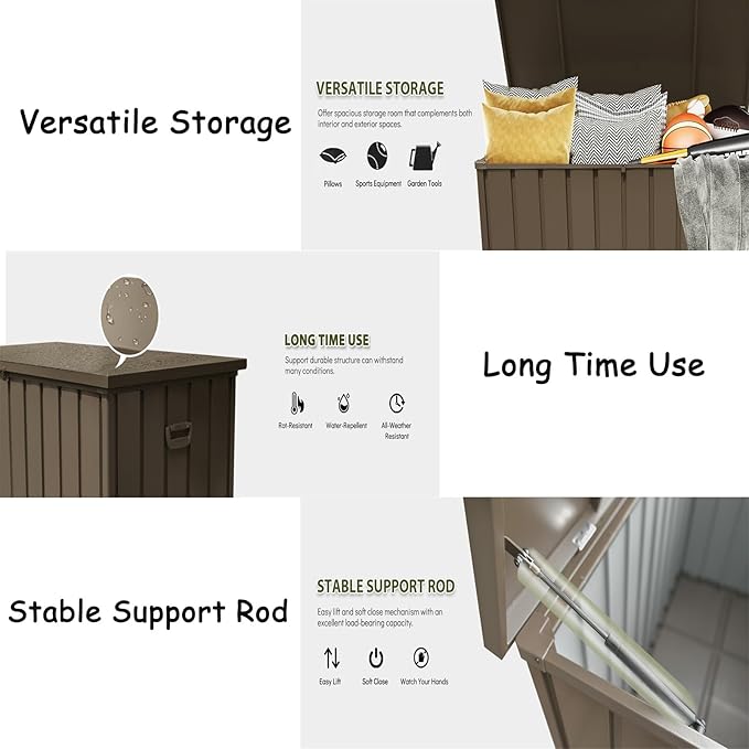CHUNLY 150 Gallon Storage Deck Box with Lockable Lids, Outdoor Storage Bench with Mobility Rollers, Waterproof Patio Storage Box for Furniture Cushions, Throw Pillows & Garden Tools (Dark Brown)