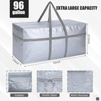 4 Pcs 96 Gallon Large Moving Bags with Zipper and Handles Foldable Storage Duffle Bags Heavy Duty Extra Large Totes for College Dorm Travel Clothes Blankets Bedding Moving (Silver)
