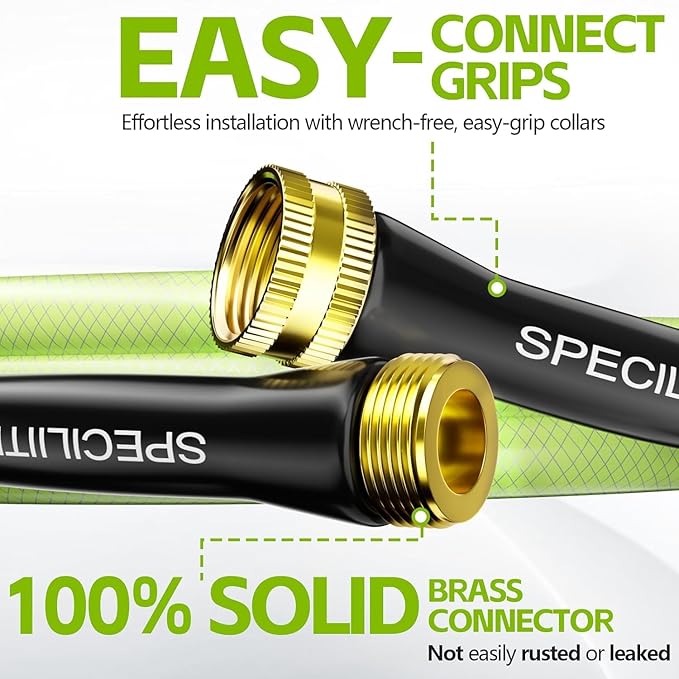 SPECILITE Flexible Garden Water Hose 50 Ft, Heavy Duty, Lightweight and Leak-Proof Pipe× 1/2 In, 3/4" Brass Swivel Fittings,Burst 600 PSI, Non-Expandable, Kink-Proof, For Car, Yard, Outdoor, Lawn
