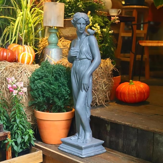 Outdoor Garden 32‘’ High Statue Nymph Sculpture Goddess of Greek Mythology Roman Style Patio Lawn Porch Decor Gray