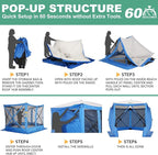 COBIZI 10x10 Pop up Gazebo Screen House Tent for Camping, Pop-up Camping Canopy with Sidewalls,Portable Outdoor Quick-Set Hub Tent with Carrying Bag&Ground Stakes,Blue(Upgraded 2.0)