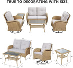 HUMMUH 5-Piece Patio Furniture Wicker Outdoor Conversation Set,All-Weather Rattan Swivel Chairs Bistro Set with Loveseat Coffee Table for Backyard,Poolside,Deck (Yellow/Beige)