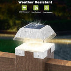 INDARUN Post Lights Solar Powered, Fence Deck Post Solar Lights Fit 4x4 5x5 6x6 Wood Posts/Vinyl 4x4 Post Caps, Outdoor Post Lights with 2 Colors Modes, 120Lumen, for Patio/Porch/Backyard Decor
