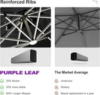 PURPLE LEAF 12ft Solar powered LED Patio Umbrella Outdoor Round Umbrella Large Cantilever Umbrellas with LED lights Windproof Offset Umbrellas Heavy Duty Sun Umbrella for Garden Deck Pool Patio, Black