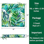 Magpie Fabrics Square Corner Seat Cushion, 18" x 18" x 2.5", 2 Pack, Indoor/Outdoor Waterproof Weather Resistant Universal Chair Pads for Patio Garden Dining - Green Palm Leaves