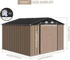 8X10FT Metal Outdoor Storage Shed - Galvanized Steel Waterproof Garden Shed with Lockable Doors & Vents, All-Weather Utility Tool Shed for Lawn Mower, Bike