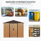 4x8 FT Outdoor Storage Shed, Metal Garden Shed with Frame Floor, Outside Tool Shed with Window, Waterproof Storage Building with Lockable Sliding Doors & Sloped Roof for Backyard, Patio, Coffee