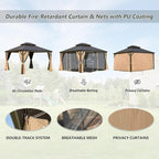 12' x 14' Hardtop Gazebo Outdoor Aluminum Gazebos with Galvanized Steel Double Canopy for Patios Deck Backyard,Curtains&Netting by domi outdoor living