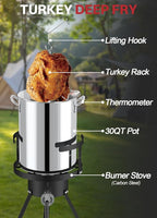 30QT Outdoor Turkey Fryer Set | Stainless Steel | Cover & Basket Included | 50,000BTU Propane Gas Burner | Seafood Boil Pot | Perfect Outdoor Cooker for Turkey, Crawfish, Crab, Shrimp & Lobster