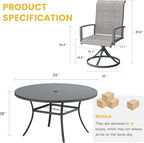 VICLLAX 7 Pieces Patio Dining Set for 6-Outdoor Furniture Includes 53" Round Outdoor Table and Swivel Padded Chairs, Grey Tabletop and Grey Fabric