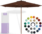 Midtown Umbrellas The Wooden 9 Feet Patio Umbrella With Sunbrella Bay Brown Acrylic Fabric - Aluminum Frame Market Umbrella For Backyard, Deck, Garden, Pool - Wooden Pole