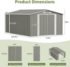 10×14 FT Outdoor Storage Shed, Light Grey Workshop Shed with 3 Lockable Doors & 4 Vents for Backyard, Patio, Lawn, Garden Tool & Lawn Mower Storage - Ideal for Homeowners, Gardeners & DIYers