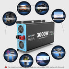 New Upgraded 3000 Watts Pure Sine Wave Inverter, 12V DC to 110V AC Power Inverter with 4 AC Outlets, USB Port, Type-C Port for Truck, Vehicle, Power Outage, Remote Control with LCD Screen