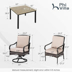 PHI VILLA 7-Piece Outdoor Dining Set, Heavy Duty Patio Table and Chairs Set with Umbrella Hole for 6, 64" Rectangular Patio Woodgrain Metal Table & Wicker Metal Chairs with Cushions, 2 Swivel