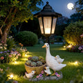 Garden Duck Statues with Solar Lantern Flowerpot Outdoor Decoration, Duck Figurines Yard Art Sculptures for Patio Lawn Backyard Porch Ornaments Unique Housewarming Birthday Gifts for Women Mom