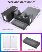 MTG Deck Box, MTG Commander Card Deck Box with Commander Display, Fits 250+ Single Sleeved, Double Card Storage Box with Dice Tray, Magnetic Card Storage Case for CCG TCG Sports Cards, Black Grey