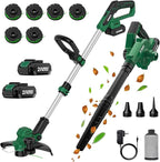 KIMO Weed Wacker and Blower Combo w/2 x 2.0Ah Battery & Charger, 12 Inch String Trimmer w/6pcs Replacement Spools, 4-in-1 Leaf Blower Cordless w/Vacuum, 3 Nozzles & 20" Extended Tube for Yard, Garden